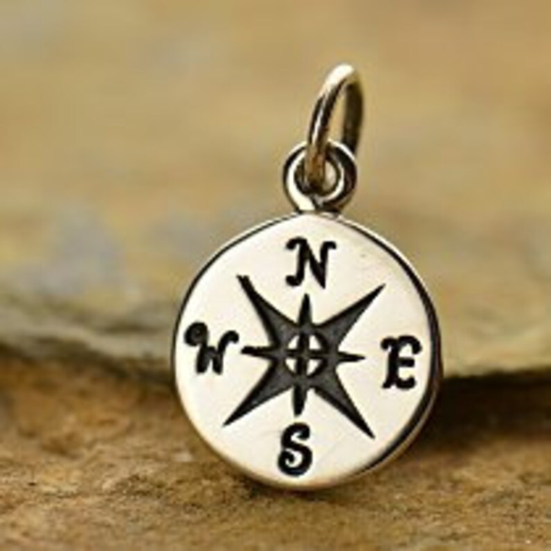 Compass Charm 925 Sterling Silver Pendant 15x10mm 1 PC Etsy