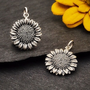 Sterling Silver Sunflower Charm 22x15mm