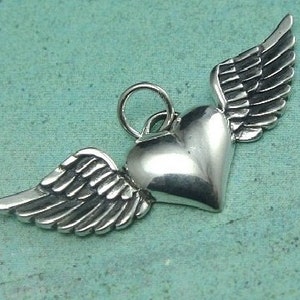 925 Sterling Silver Heart with Wings Charm-31x15x3mm