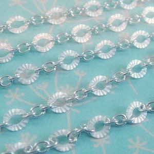 1, 3, 5, 10 Ft, Sterling Silver Textured Chain, Oval Diamond Cut, Cable Chain, Scallop Links, 3.50-4.50mm  approx, Wholesale Chains