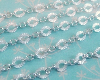 1, 3, 5, 10 Ft, Sterling Silver Textured Chain, Oval Diamond Cut, Cable Chain, Scallop Links, 3.50-4.50mm  approx, Wholesale Chains
