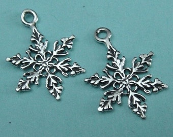 Sterling Snowflake Snow Flake Charm, 925 sterling silver, Select Your Quantity, 14.3x18.5mm