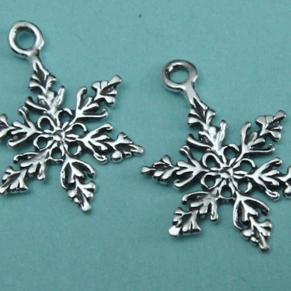 Sterling Snowflake Snow Flake Charm, 925 sterling silver, Select Your Quantity, 14.3x18.5mm