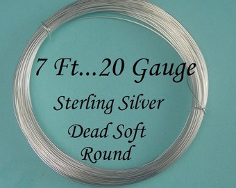 20g gauge ga g, 7ft, Sterling Silver Round Wire- Dead Soft