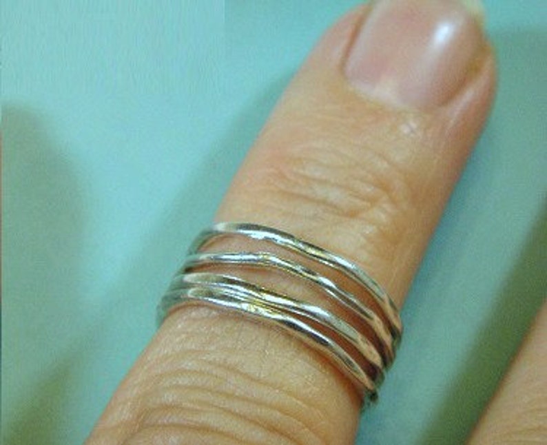 KNUCKLE STACK RINGS, Sterling Silver Hammered Ring 3 rings Pinky Finger 20mm, 1.50 Thick image 3