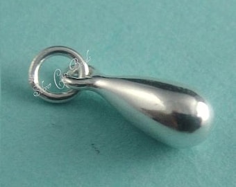 Silver Teardrop Charm,  Sterling Silver Medium Solid Teardrop Dangle-12x4x4mm