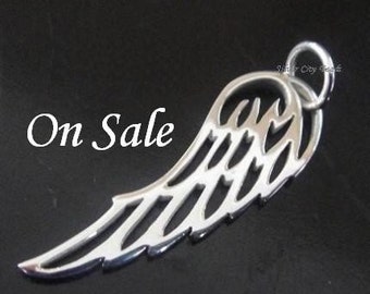 1 Sterling Silver Angel Wing Charm 27 x 8mm