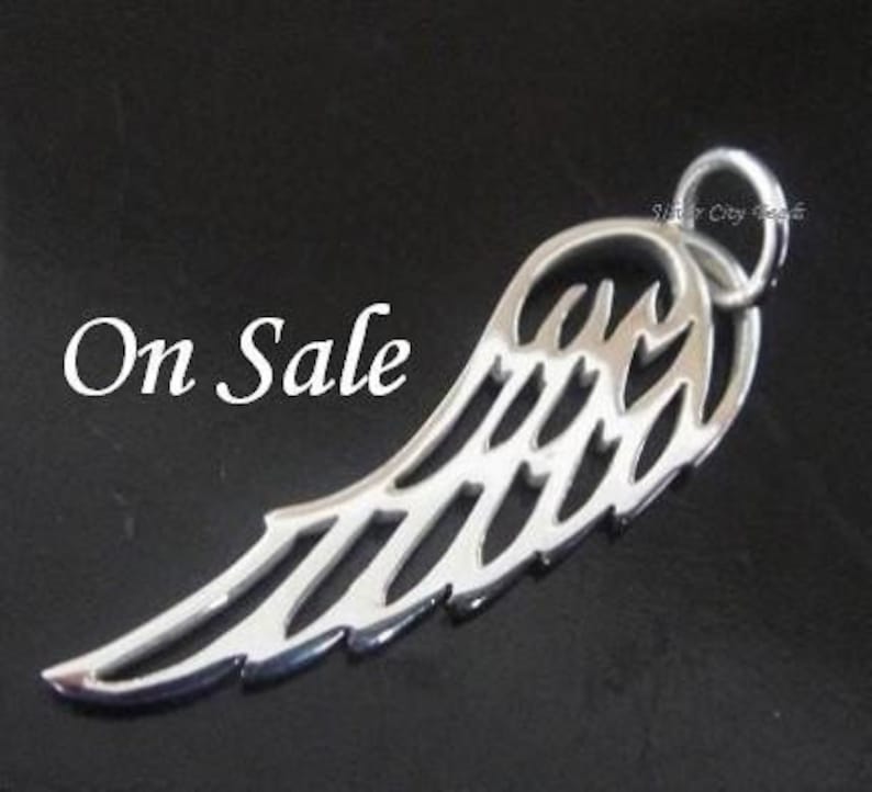 1 Sterling Silver Angel Wing Charm 27 x 8mm image 1