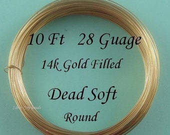 28 gauge ga g, 10ft- 14K Gold Filled  Round Wire- Dead Soft