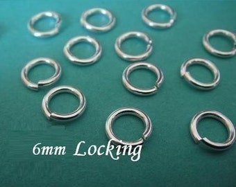 25 pcs BULK, 18 gauge ga g, 6mm Sterling Silver LOCKING Jump Rings, aka jump locks, 925 sterling silver