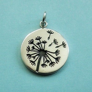 Breloque pissenlit en argent sterling, pendentif GRANDE fleur, argent 925, 21,5x15 mm épaisseur 1 mm