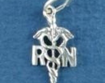 Sterling Silver RN Caduceus Symbol Charm - 24.4mm