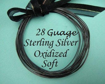 28g gauge ga, 5 FT - Sterling Silver Round Wire, HANDMADE OXIDIZED,  Dead Soft