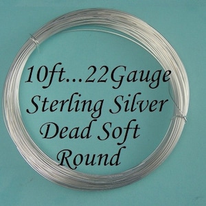 22g gauge ga, 10ft Sterling Silver Round Wire, Dead Soft