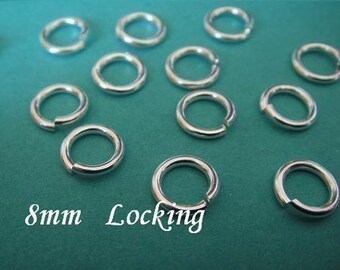 30 pcs, 18 gauge ga g, 8mm Sterling Silver Locking Jump Rings, aka jump locks, 925 sterling silver