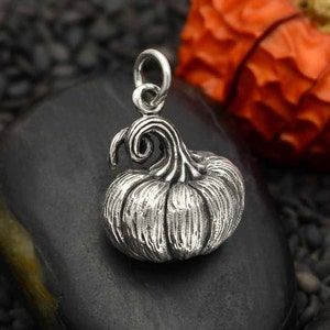 Sterling Silver Pumpkin Dimensional Charm, 19x13mm x 6mm deep, 1 pc, Fall and Halloween Charms