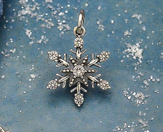 Sterling Silver Snowflake Charm, MEDIUM Snow Flake With Nano Gems, 1 Pc,  21x14x2mm 
