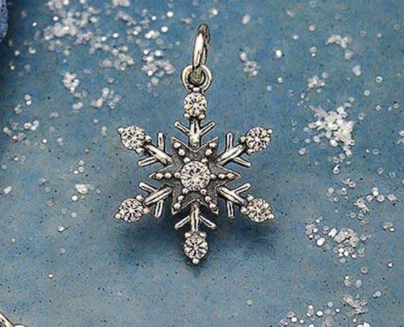 Sterling Silver Snowflake Charm, MEDIUM Snow Flake With Nano Gems, 1 Pc,  21x14x2mm 