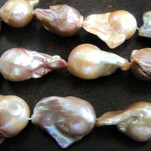 AA Baroque FLAME BALL,  XLarge Natural Freshwater Pearls, Cream, Purple, Gold Iridescent, Center Drilled, Brides, 17-26mmx16-18mm