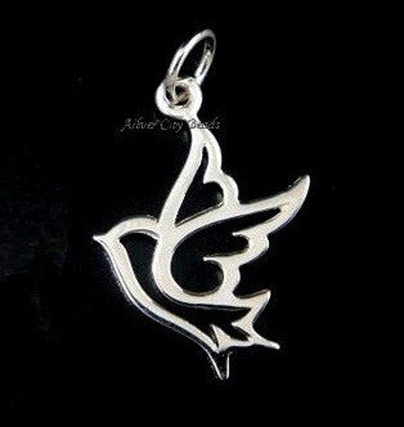 Dove Charm Pendant Open Cut Out Design Sterling Silver Dove Charm Pendant Open Cut Out Design Sterling Silver