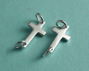 Sideways Cross - Sterling Silver Link Charm Pendant, 2 PCS , 16x6mm