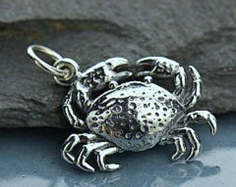 Crab Charm, Sterling Silver Nautical Ocean Sea Charms, 21x13x3mm, 1 pc