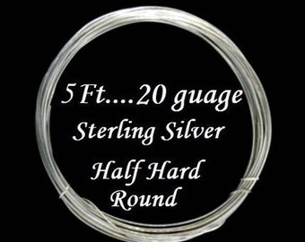 20 g gauge ga, 5 Ft, , 925 Sterling Silver Round Wire, Half Hard