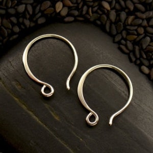 Sterling Silver Flattened Hook Earring,  Flat Circle Ear Wire 14 x 17 x 1 mm,  Select your Quantity