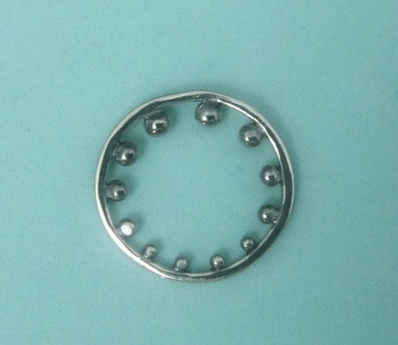 Silver Link Connector, 925 Sterling Circle Graduated Granulation, 14mm, thickness 1.9mm COUPON SALE image 1