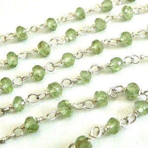 Peridot Rosary Chain, Sterling Silver Faceted Bead Chain, 1 Ft, BULK FOOTAGE, High Quality 3-3.5mm Wire Wrapped Beads, Wholesale Chain