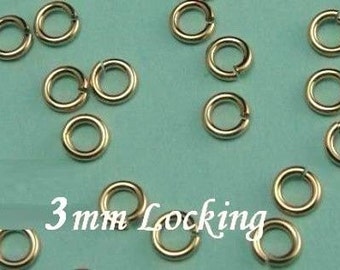 50 Pcs 22 gauge ga g, 3mm-14k Gold Filled Locking Jump Ring, aka jump locks,