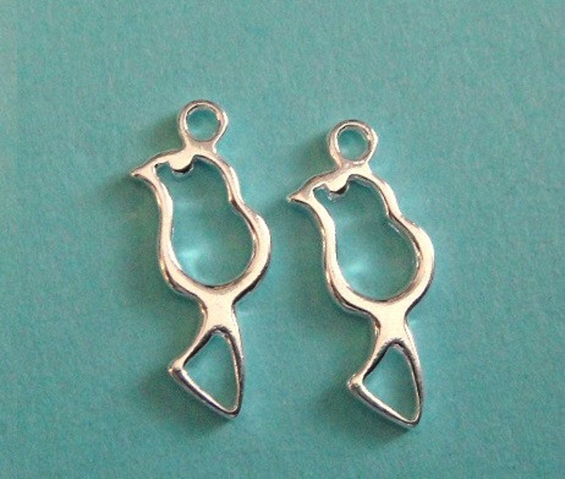 Sterling Silver Birdie Charm, 925 Outline Charm Pendants, 1 PC, 6x15mm image 1