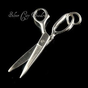Sterling Silver Scissors Charm - 34mm, Moveable Pendant