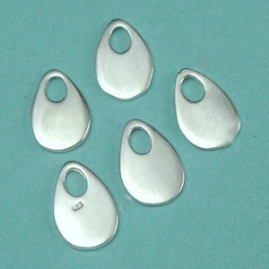 Tear Drop Teardrop Sequin Blank Discs Tags Drops, 925 Sterling Silver,6.8x10.4mm 21ga, 2.3mm Hole