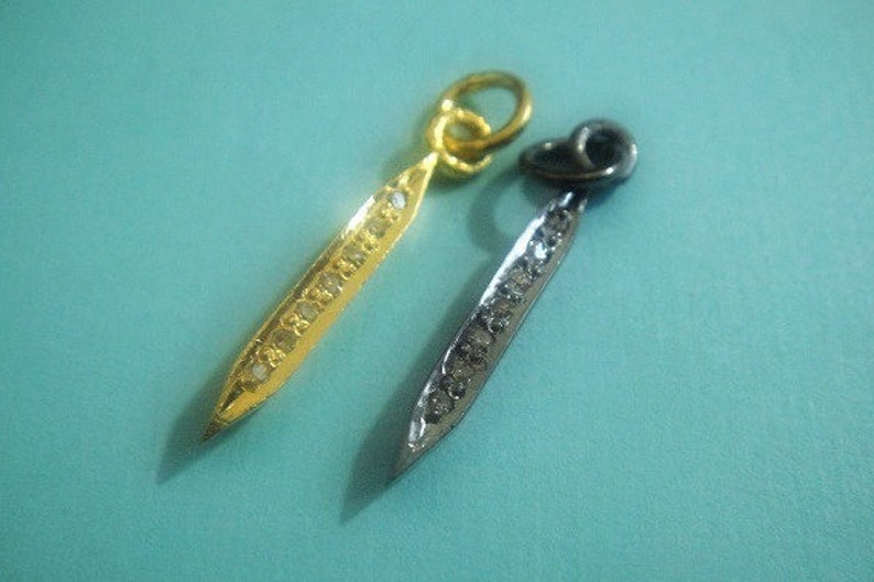 21X2.5mm 24k gold vermeil 1 pc Diamond Spike Pendant SMALL 925 Oxidized Sterling Silver