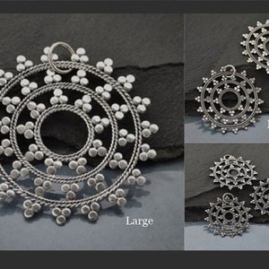 Sterling Silver Snowflake Mandala Pendant. WHOLESALE Granulated Charms, Select Your Size,