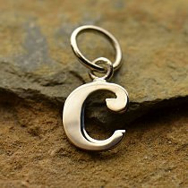 Sterling Silver, Letter C Typewriter Lowercase Charm, 925 Alphabet Charms, 1 PC, 16x8x1mm