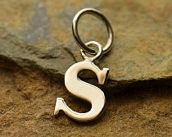 Silver Letter "s" Charm, Typewriter Lowercase Alphabet Charm, 925 Sterling Silver, 1 PC, 16x8x1mm