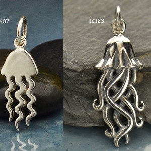 Sterling Silver Jelly Fish Charm, Choose 3D Jellyfish or Flat Jelly Fish,  Wholesale Beach, Ocean Pendants, Flat BC607 or 3D Front BC123