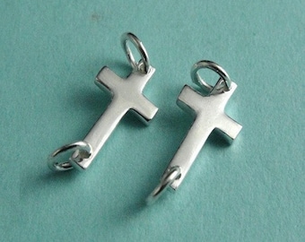 Sterling Silver Sideways Cross Link, Charm, Pendant, 16x6mm