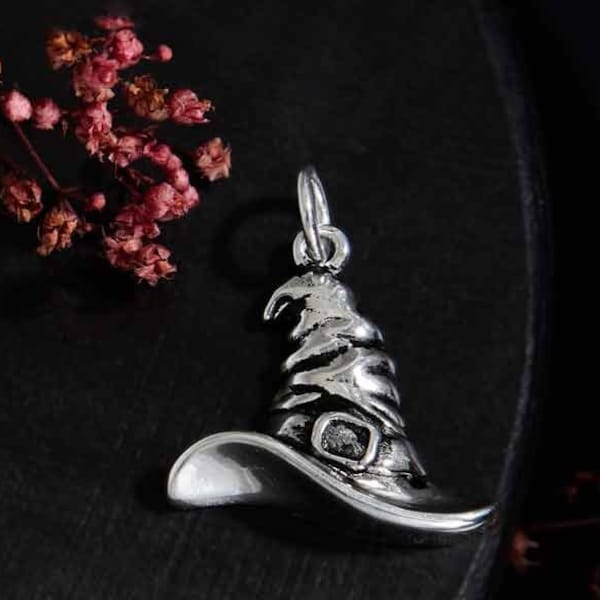 Sterling Silver Witch Hat Charm, Halloween Charms, 21x17mm