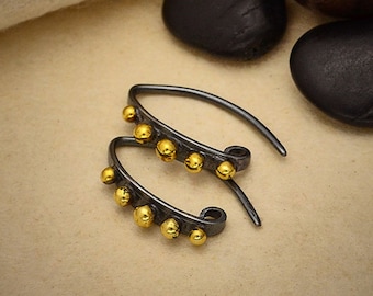 Sterling Silver Oxidized Marquis Ear Wires with Bronze Granulation 18x3mm