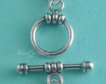 Sterling Silver Toggle, Bali 3 Ring Round Clasps, 10mm , ST504