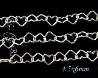 2 Ft  Sterling Silver Heart Chain- 6x4.5mm