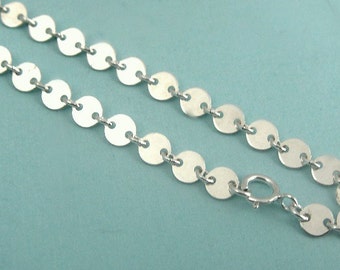 Sterling Silver FINISHED Sequin Disc Chain Necklace, Bracelet, 4mm, Bulk Wholesale Chains