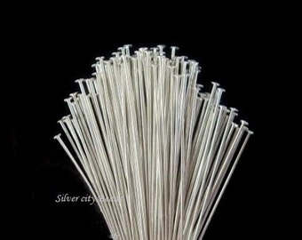 Silver Flat Headpins, Head pins, 100 pcs 24g gauge ga g 25mm, Sterling Silver Flat Headpins- 1 inch