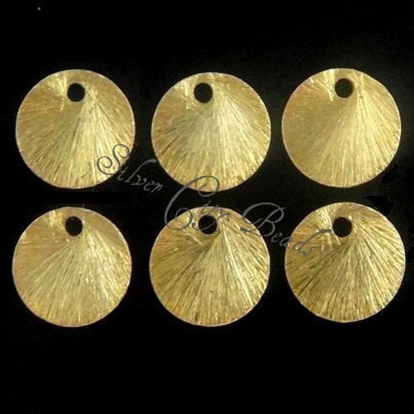 Brushed Vermeil  Discs 9mm 24k Vermeil Brushed Textured Round Disc-4 pcs