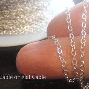 1 - 100ft, 2x2.5mm STERLING SILVER Flat Cable Chain or Round Wire, Wholesale Chains, Chain by the Foot. SC411