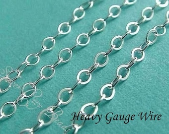 Silver Flat Cable Chain, 3 Ft Sterling Silver Flat Cable Chain-WHOLESALE UPGRADE, HEAVY Wire Gauge- 2.2x1.7mm