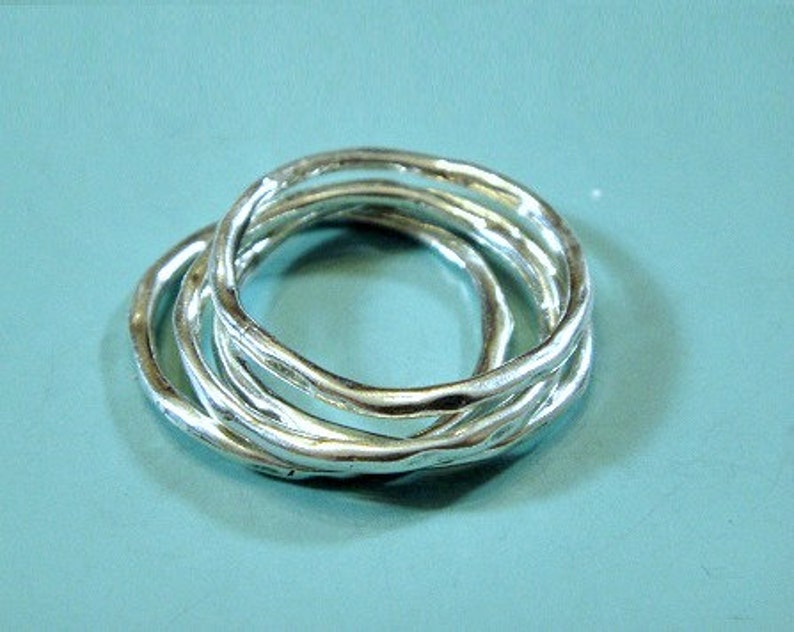 KNUCKLE STACK RINGS, Sterling Silver Hammered Ring 3 rings Pinky Finger 20mm, 1.50 Thick image 2